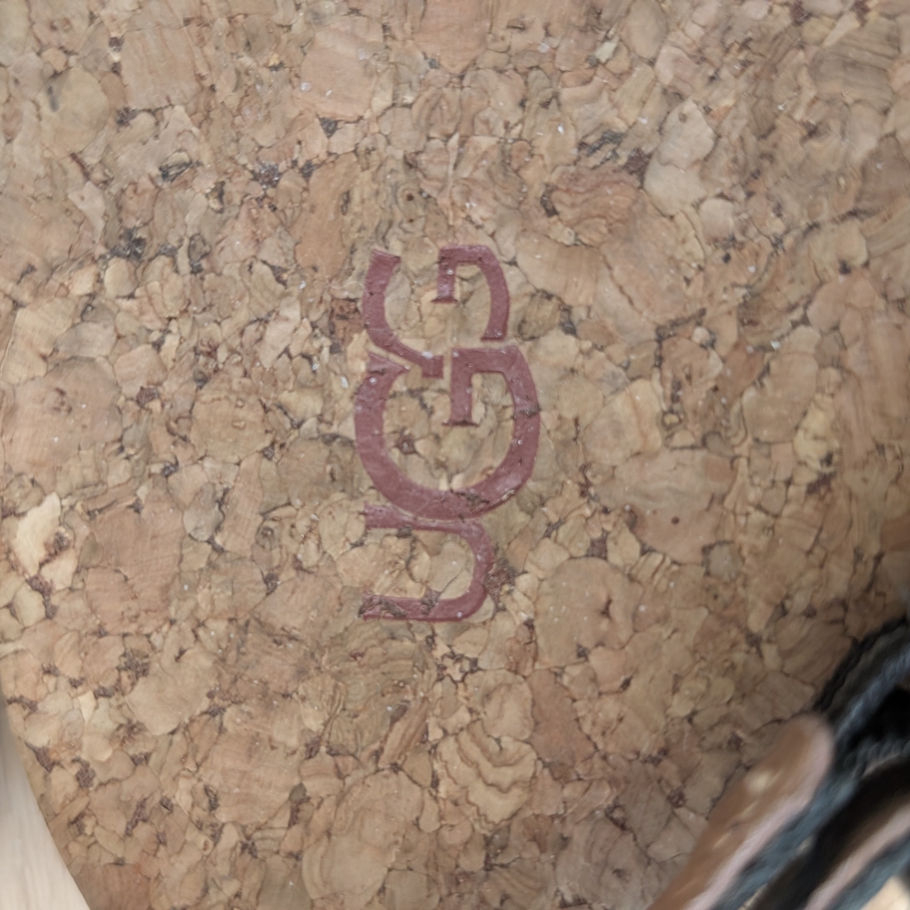 Like new/UGG Black T-Strap Cork Footbed Sandals with Medallion Accent - Picture 3 of 5